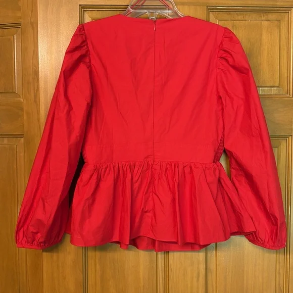 Hyacinth House NEW Cherry Red Elaina Puff Sleeve Peplum Blouse Top Size Small - Picture 2 of 5
